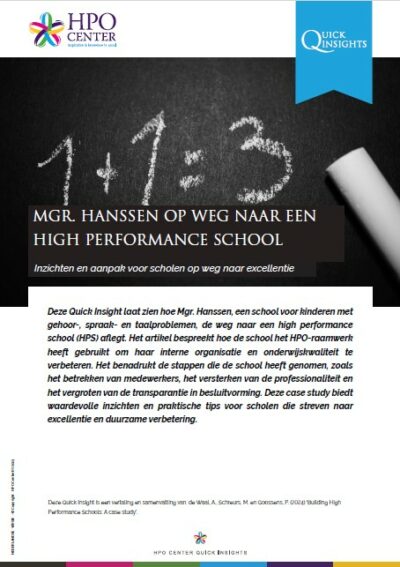 MGR. HANSSEN OP WEG NAAR EEN HIGH PERFORMANCE SCHOOL